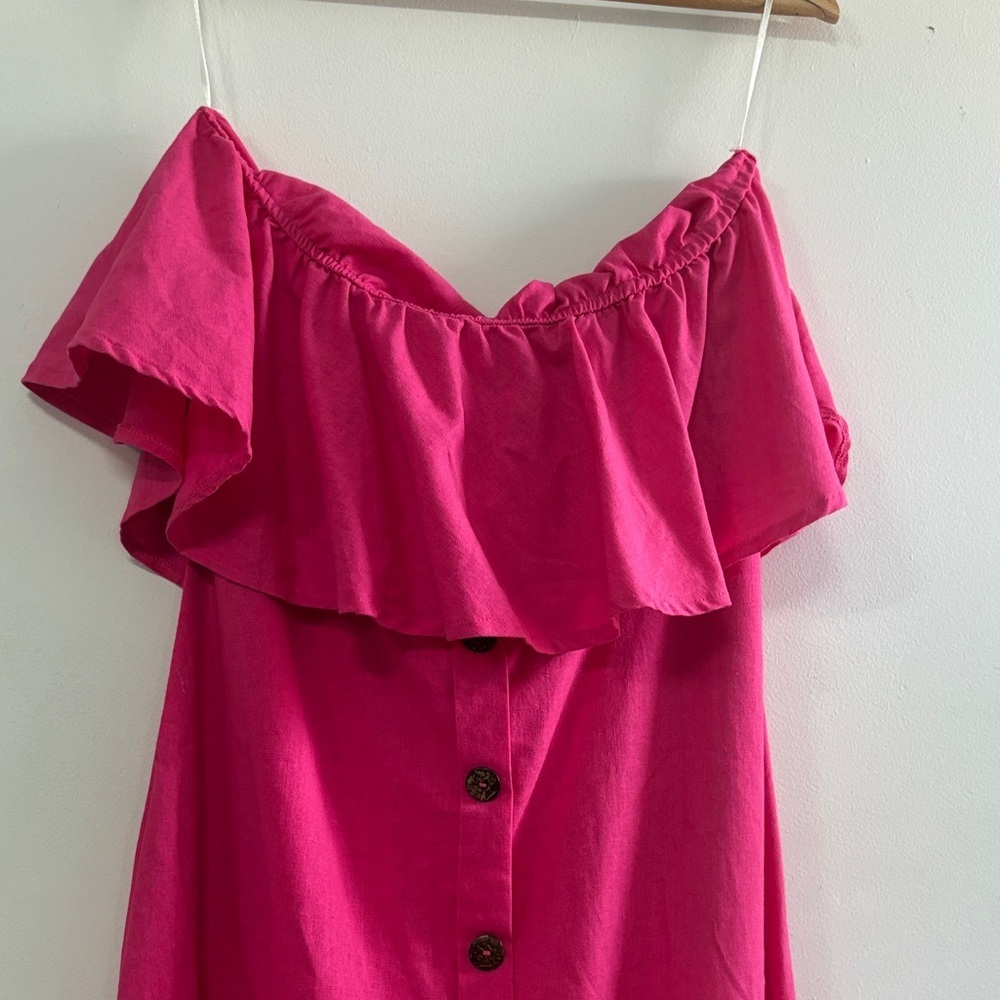 Chic Fuchsia Ruffle Midi Dress - Picture 2 of 4